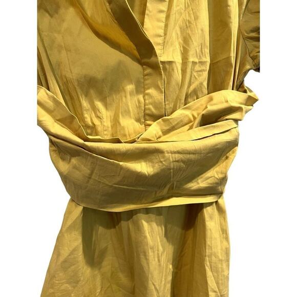 BCBGMaxazria Blouse Womens Small Yellow Stretch Dolman Sleeve Tie Waist V-Neck - Picture 6 of 12